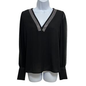 Express Embellished V-Neck Sheer Sleeve Blouse NWT XS